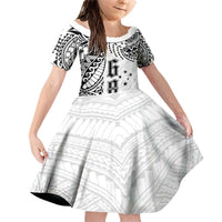 Samoa 685 Art Traditional Tattoo Pattern Family Matching Off Shoulder Short Dress and Hawaiian Shirt White Color