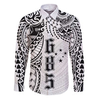 Samoa 685 Art Traditional Tattoo Pattern Family Matching Off Shoulder Short Dress and Hawaiian Shirt White Color