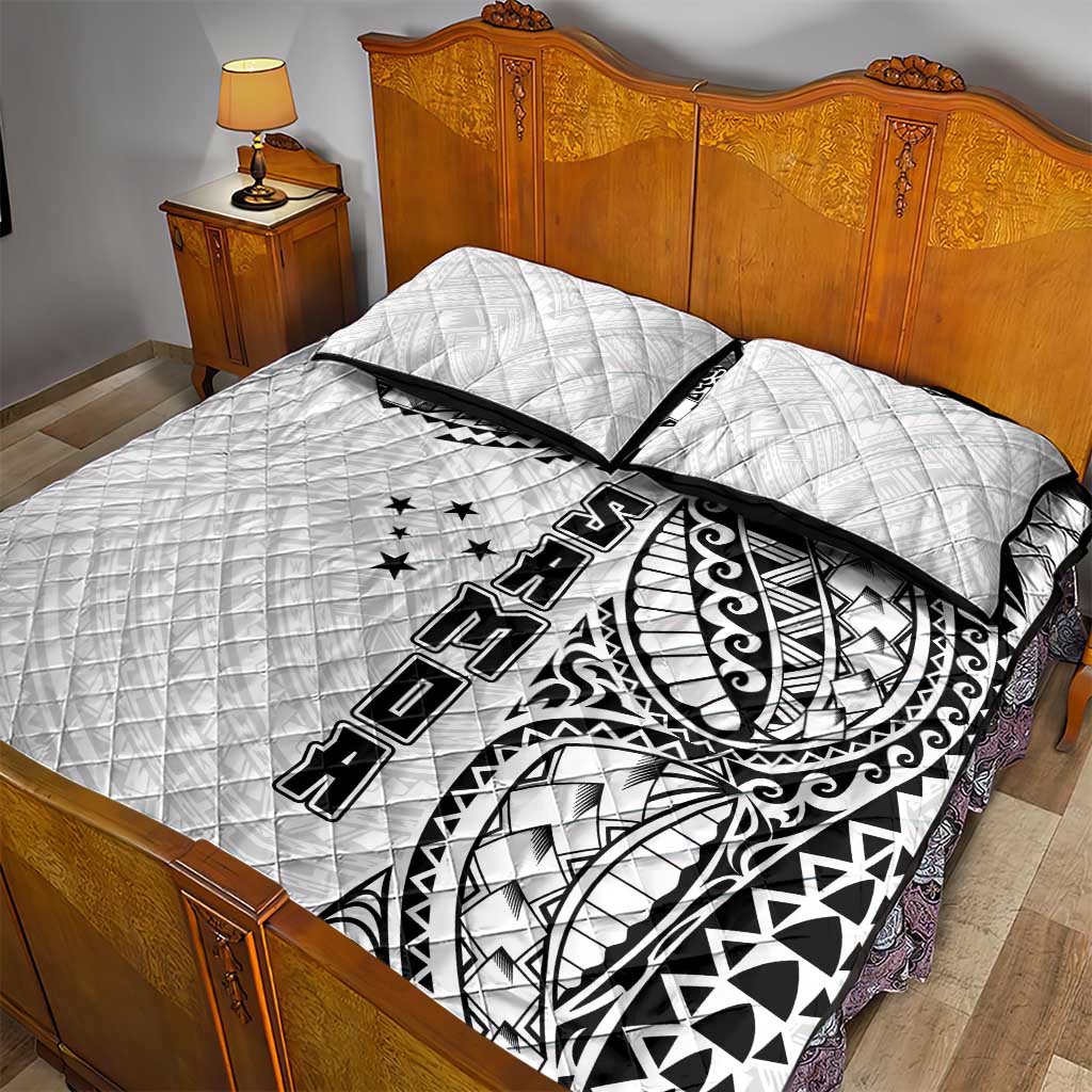 Samoa 685 Art Traditional Tattoo Pattern Quilt Bed Set White Color
