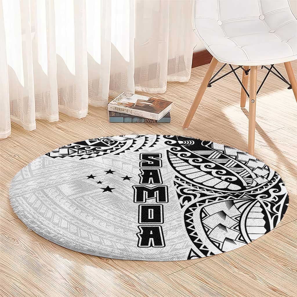 Samoa 685 Art Traditional Tattoo Pattern Round Carpet White Color