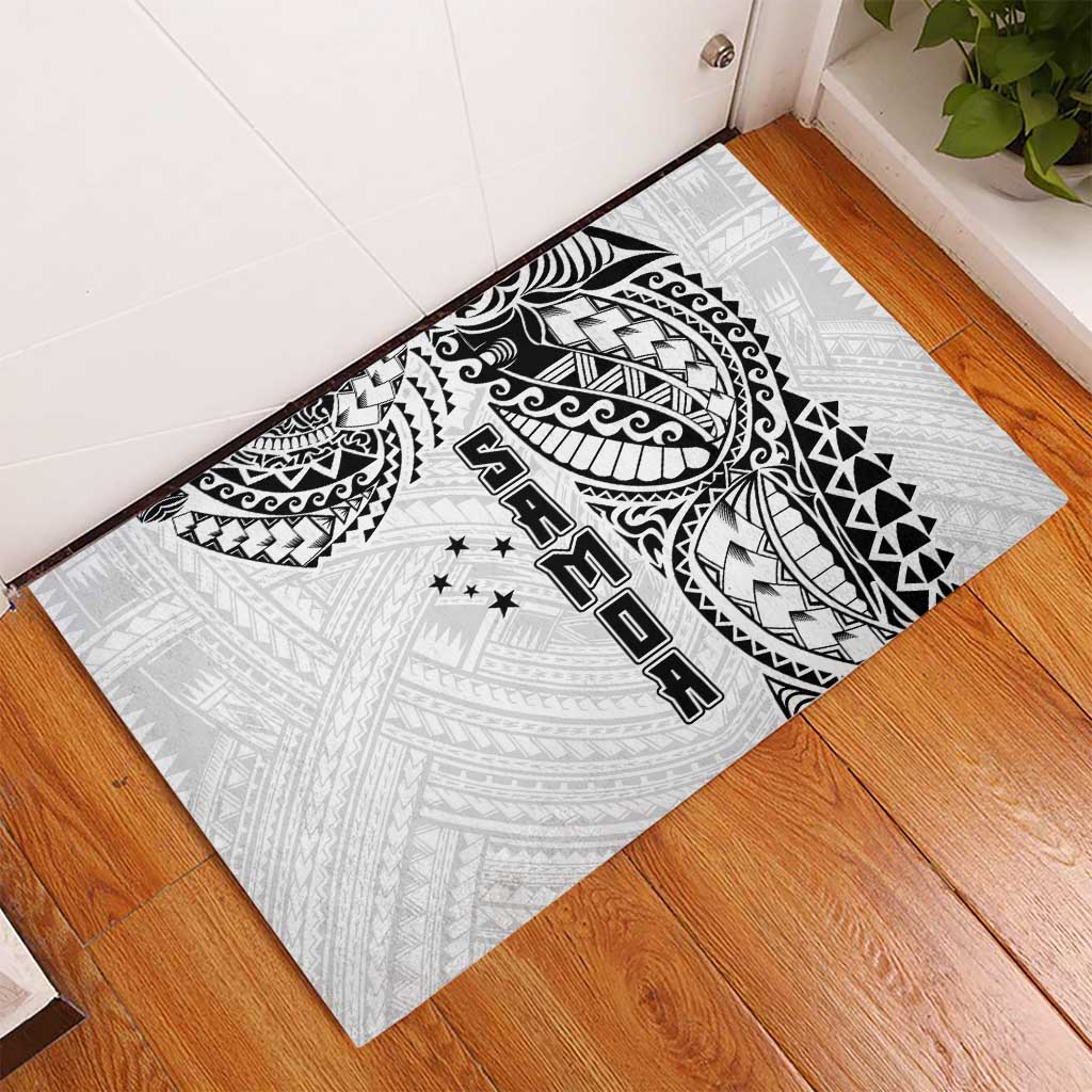 Samoa 685 Art Traditional Tattoo Pattern Rubber Doormat White Color