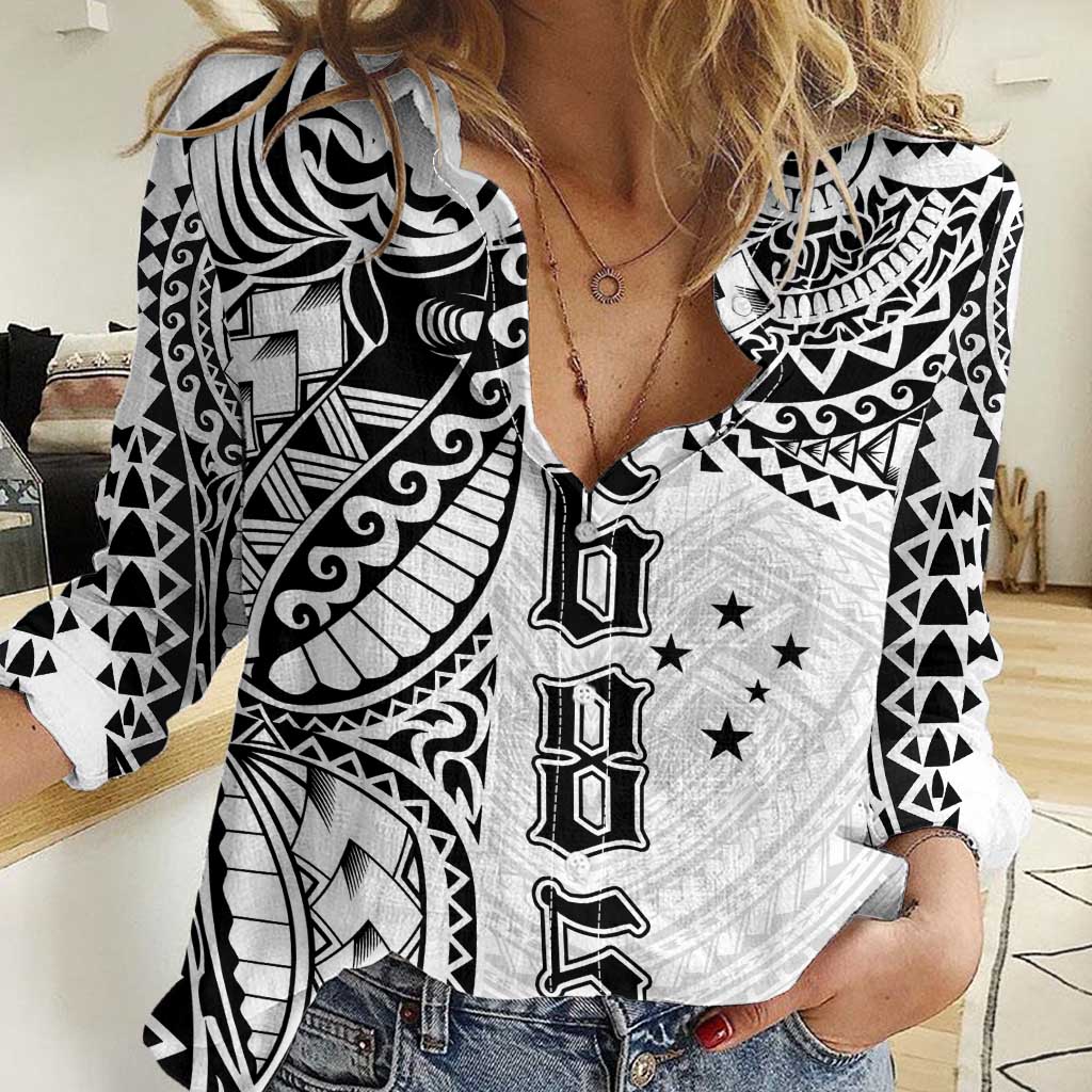 Samoa 685 Art Traditional Tattoo Pattern Women Casual Shirt White Color