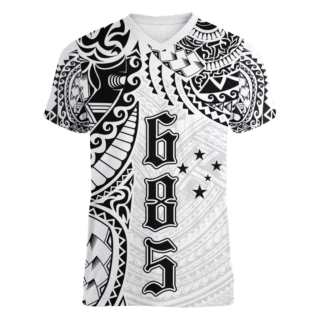 Samoa 685 Art Traditional Tattoo Pattern Women V-Neck T-Shirt White Color