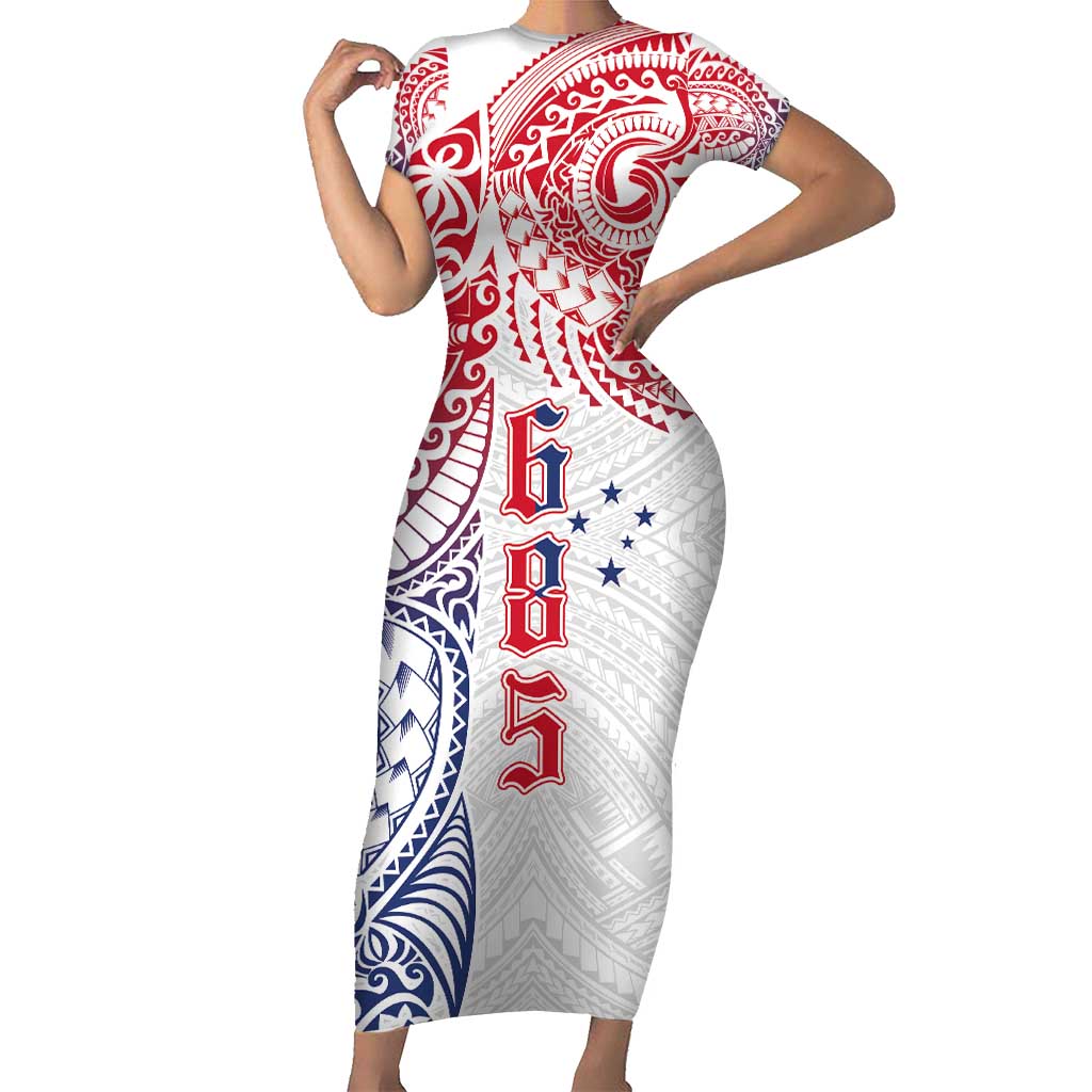 Samoa 685 Art Traditional Tattoo Pattern Family Matching Short Sleeve Bodycon Dress and Hawaiian Shirt Gradient Color