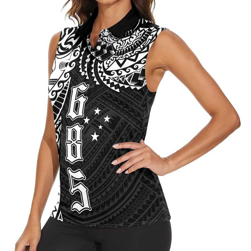 Samoa 685 Art Traditional Tattoo Pattern Women Sleeveless Polo Shirt Black Color