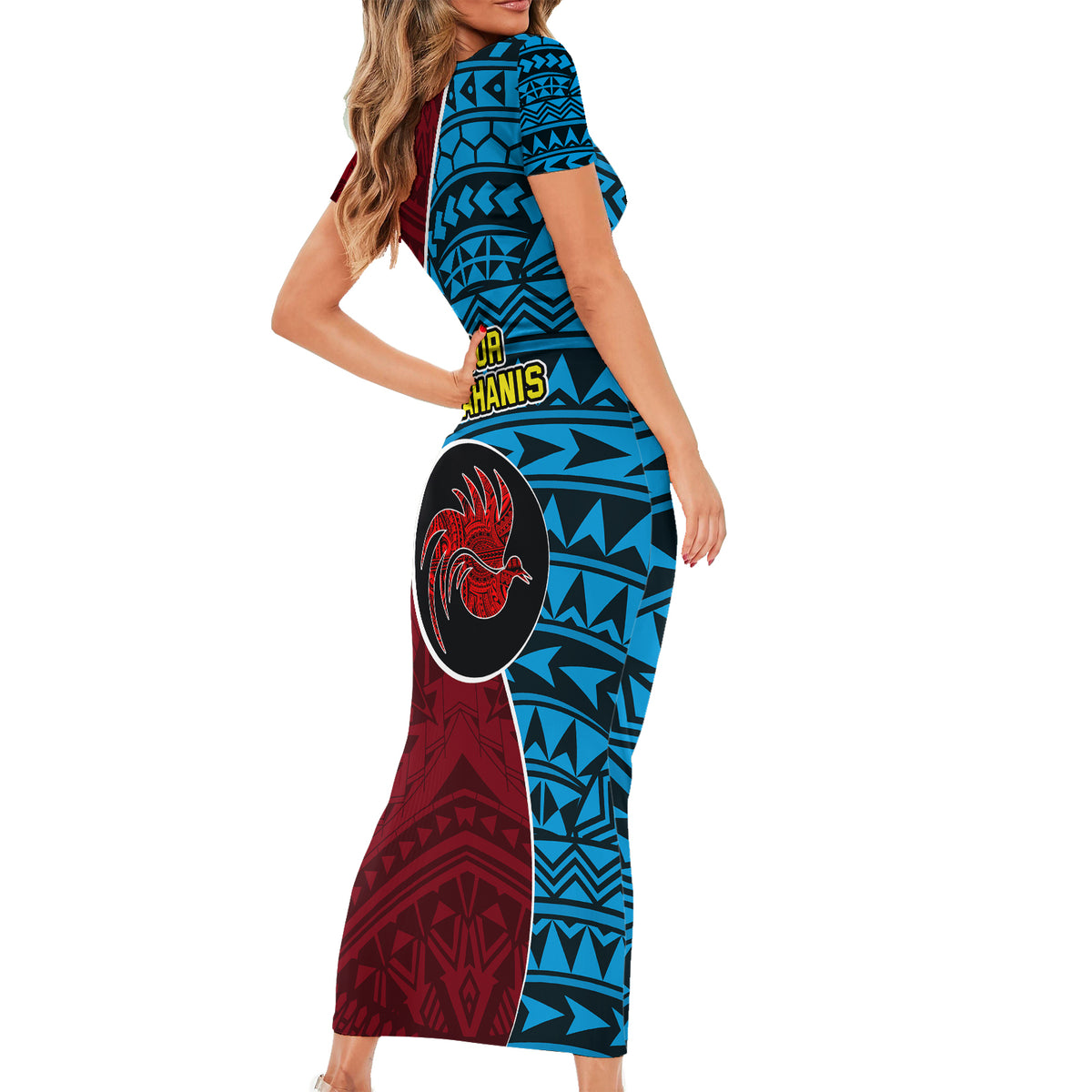 Bintangor Goroka Lahanis Rugby Short Sleeve Bodycon Dress Papua New Guinea Polynesian Tattoo LT03 - Polynesian Pride
