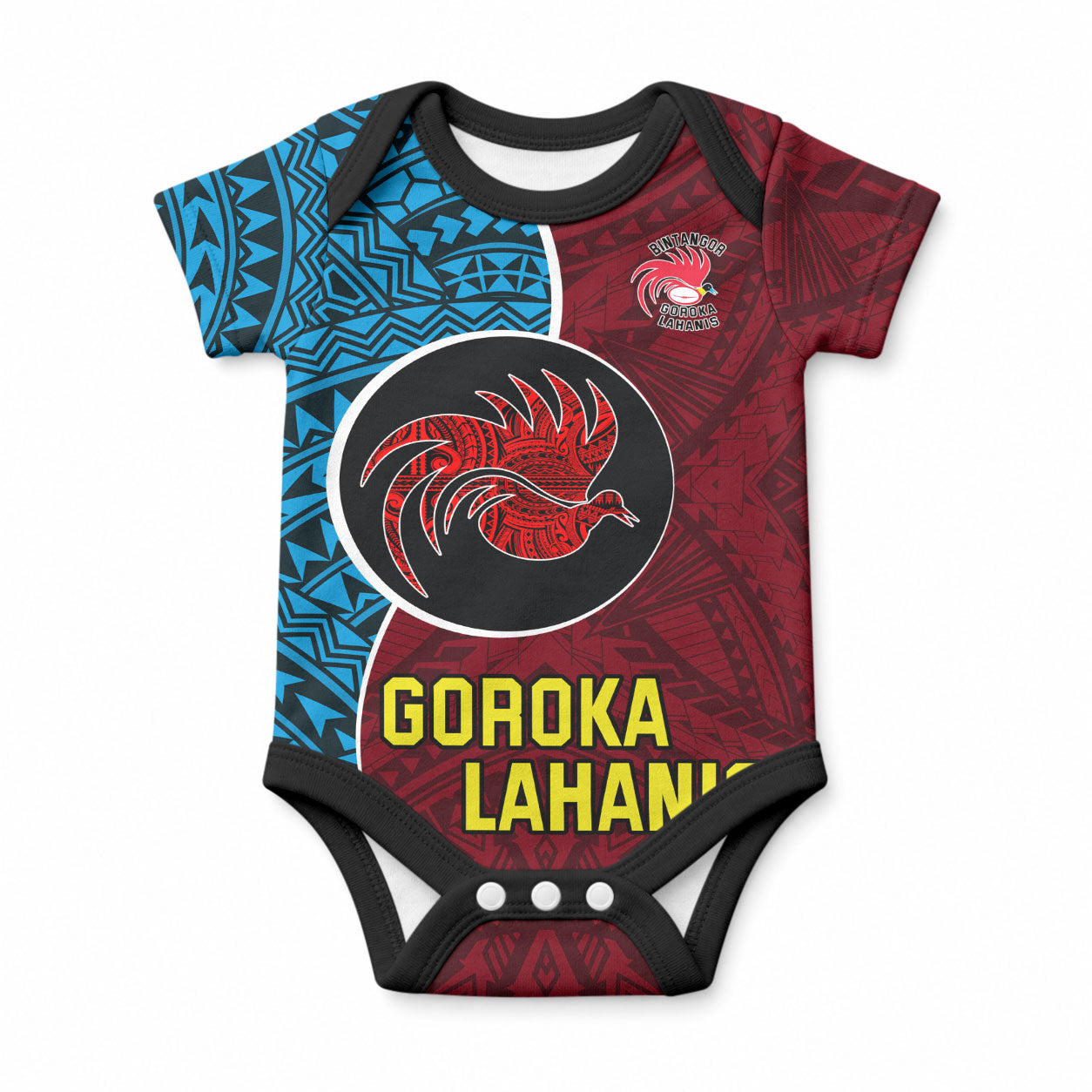 Custom Bintangor Goroka Lahanis Rugby Baby Onesie Papua New Guinea Polynesian Tattoo LT03 Red - Polynesian Pride