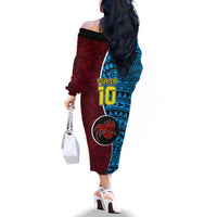 Custom Bintangor Goroka Lahanis Rugby Off The Shoulder Long Sleeve Dress Papua New Guinea Polynesian Tattoo LT03 - Polynesian Pride