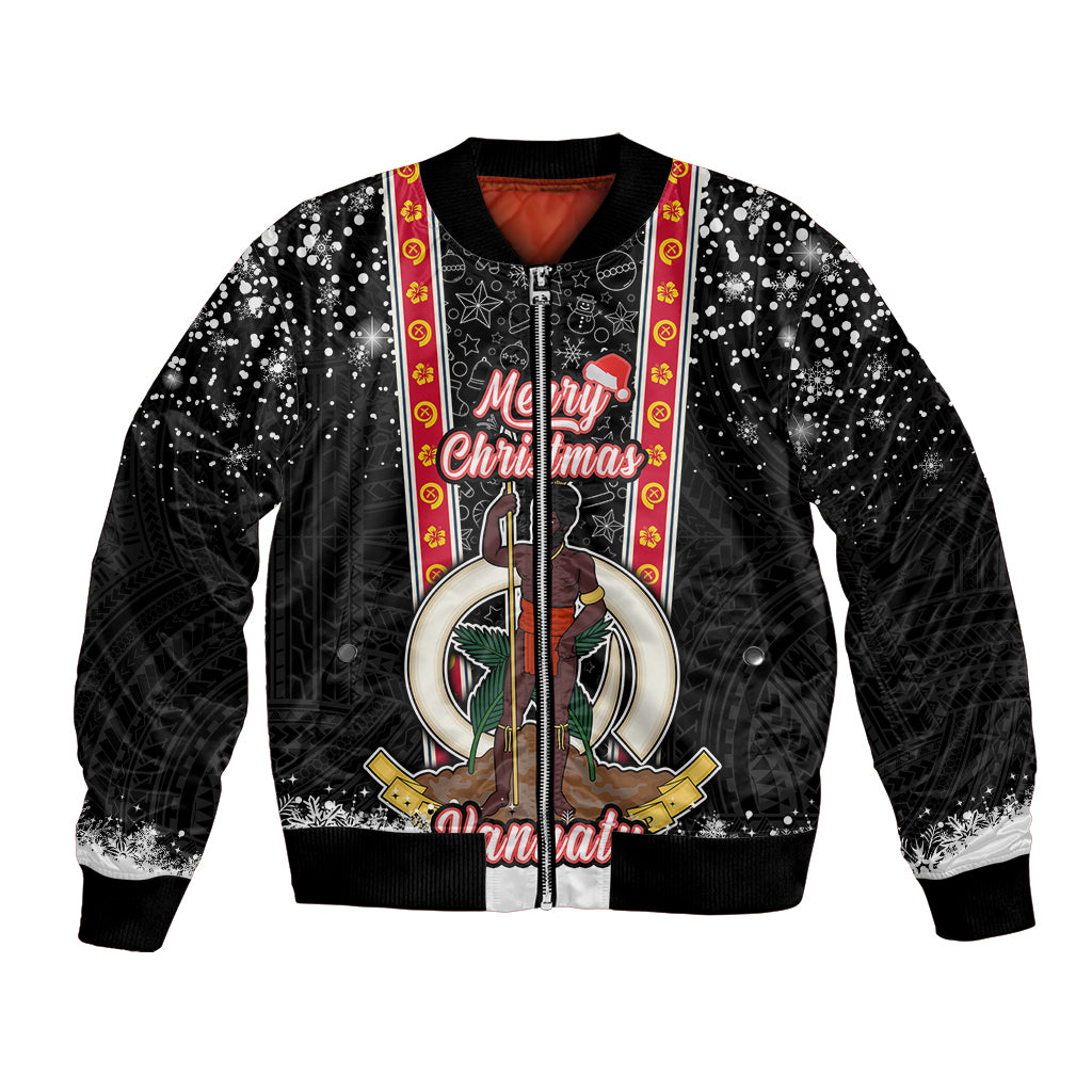 Vanuatu Christmas Bomber Jacket Polynesian Tribal Snow Style LT03 Unisex Black - Polynesian Pride