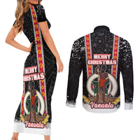 Vanuatu Christmas Couples Matching Short Sleeve Bodycon Dress and Long Sleeve Button Shirts Polynesian Tribal Snow Style LT03 - Polynesian Pride