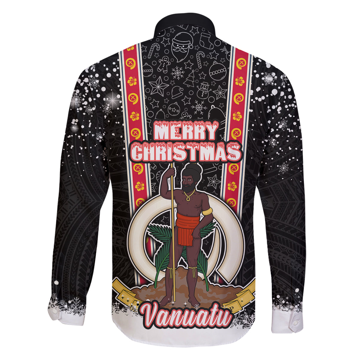 Vanuatu Christmas Family Matching Off Shoulder Long Sleeve Dress and Hawaiian Shirt Polynesian Tribal Snow Style LT03 - Polynesian Pride