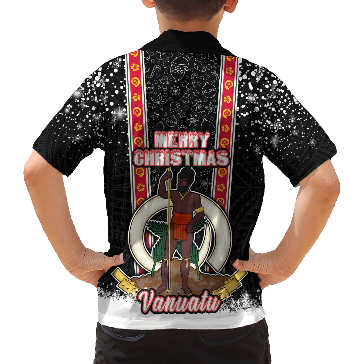 Vanuatu Christmas Family Matching Off Shoulder Maxi Dress and Hawaiian Shirt Polynesian Tribal Snow Style LT03 - Polynesian Pride