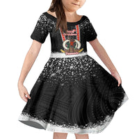 Vanuatu Christmas Family Matching Off Shoulder Maxi Dress and Hawaiian Shirt Polynesian Tribal Snow Style LT03 Daughter's Dress Black - Polynesian Pride