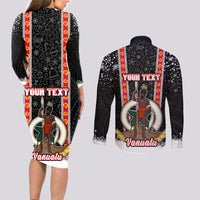 Personalised Vanuatu Christmas Couples Matching Long Sleeve Bodycon Dress and Long Sleeve Button Shirts Polynesian Tribal Snow Style LT03 - Polynesian Pride