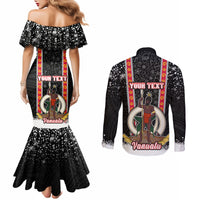 Personalised Vanuatu Christmas Couples Matching Mermaid Dress and Long Sleeve Button Shirts Polynesian Tribal Snow Style LT03 - Polynesian Pride