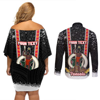 Personalised Vanuatu Christmas Couples Matching Off Shoulder Short Dress and Long Sleeve Button Shirts Polynesian Tribal Snow Style LT03 - Polynesian Pride