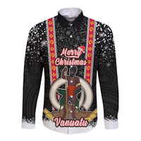 Personalised Vanuatu Christmas Long Sleeve Button Shirt Polynesian Tribal Snow Style LT03 Unisex Black - Polynesian Pride