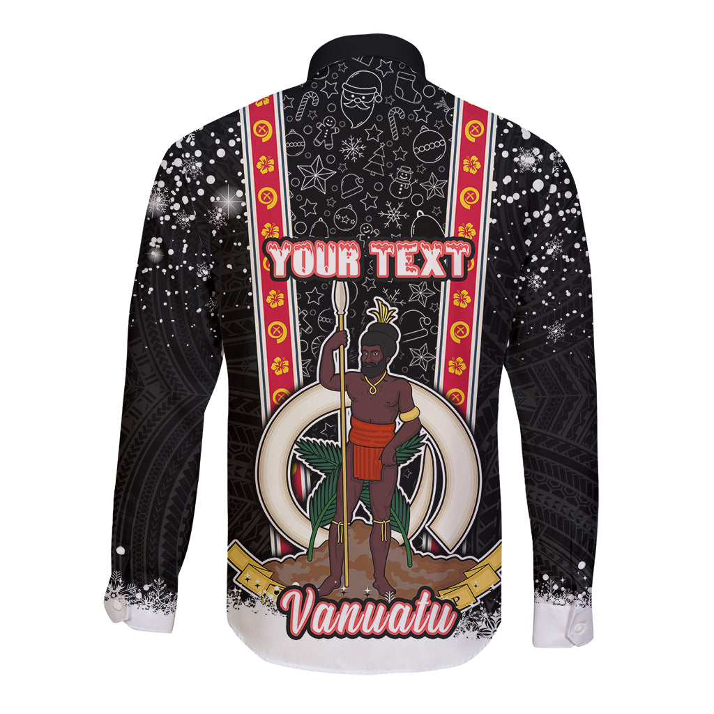 Personalised Vanuatu Christmas Long Sleeve Button Shirt Polynesian Tribal Snow Style LT03 - Polynesian Pride