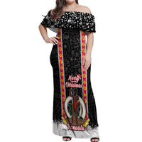 Personalised Vanuatu Christmas Off Shoulder Maxi Dress Polynesian Tribal Snow Style LT03 Women Black - Polynesian Pride