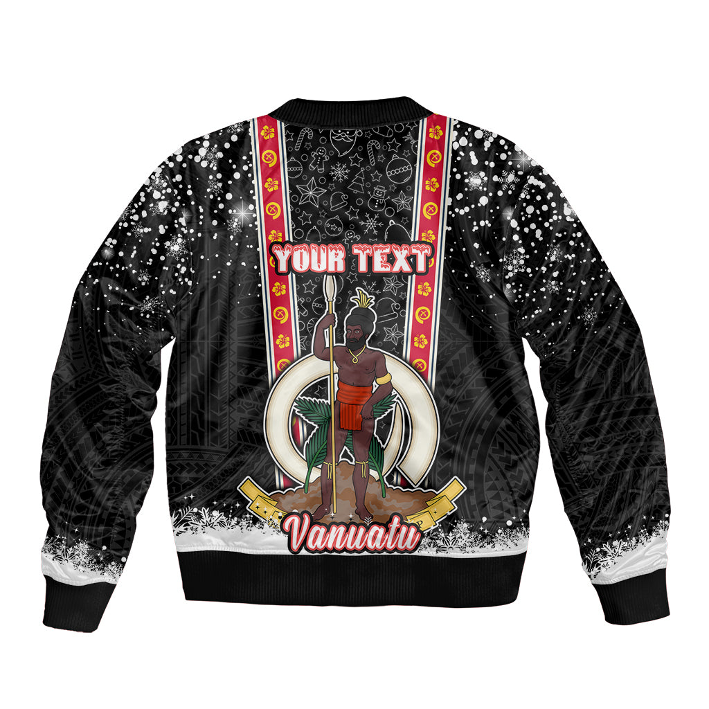 Personalised Vanuatu Christmas Sleeve Zip Bomber Jacket Polynesian Tribal Snow Style LT03 - Polynesian Pride