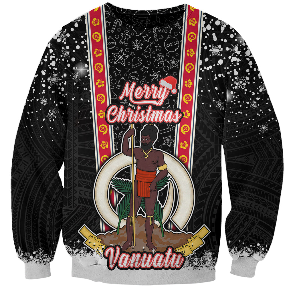 Personalised Vanuatu Christmas Sweatshirt Polynesian Tribal Snow Style LT03 Unisex Black - Polynesian Pride