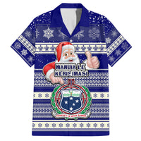 Custom Samoa Christmas Family Matching Long Sleeve Bodycon Dress and Hawaiian Shirt The Santa Coat of Arms with Samoa Bracelet Pattern LT03 Dad's Shirt - Short Sleeve Blue - Polynesian Pride