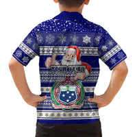 Custom Samoa Christmas Family Matching Off Shoulder Long Sleeve Dress and Hawaiian Shirt The Santa Coat of Arms with Samoa Bracelet Pattern LT03 - Polynesian Pride