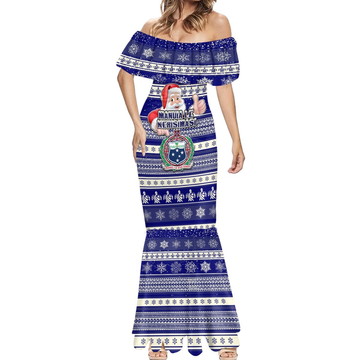 Custom Samoa Christmas Mermaid Dress The Santa Coat of Arms with Samoa Bracelet Pattern LT03 - Polynesian Pride