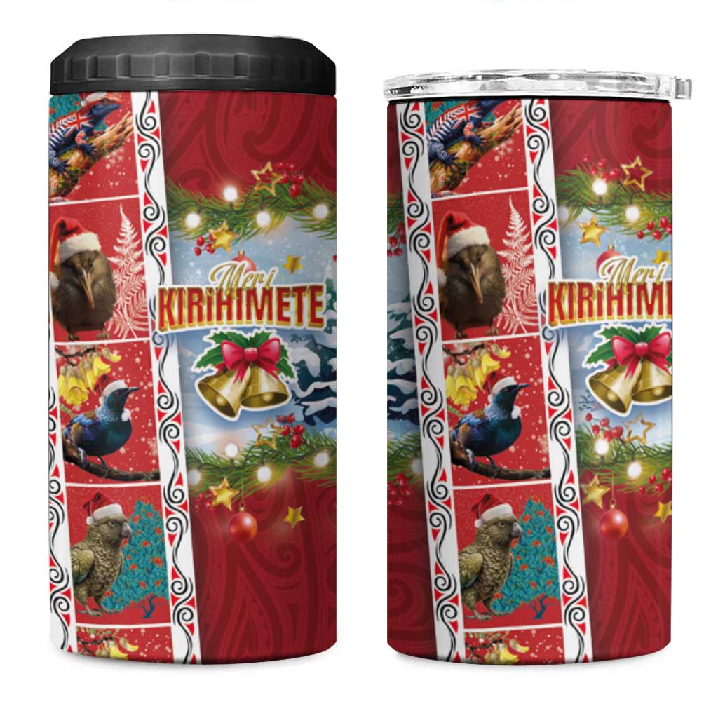 New Zealand Merry Christmas 4 in 1 Can Cooler Tumbler Maori Animals Xmas Style and Koru Tattoo Red Color LT03 One Size: 16 oz Red - Polynesian Pride