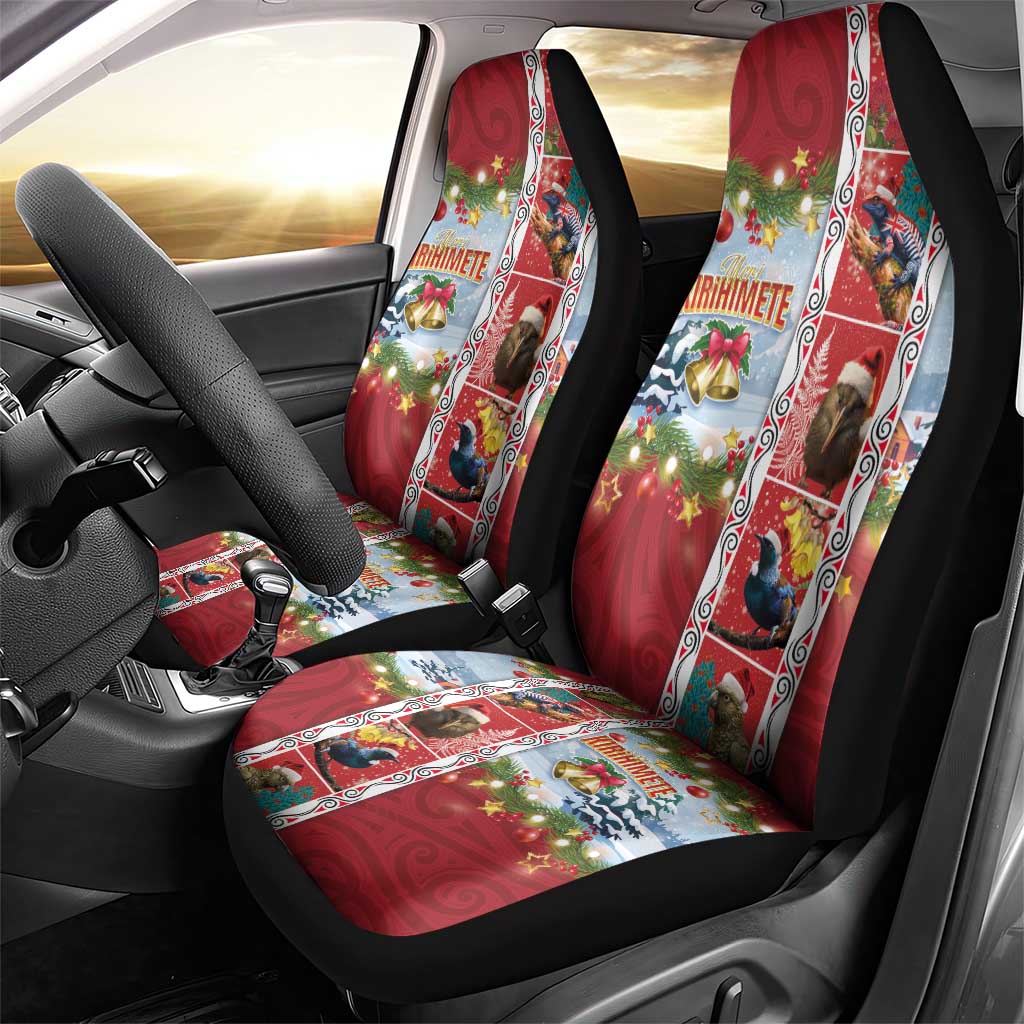 New Zealand Merry Christmas Car Seat Cover Maori Animals, Koru Tattoo - Red Xmas Style LT03 - Polynesian Pride