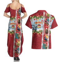 New Zealand Merry Christmas Couples Matching Summer Maxi Dress and Hawaiian Shirt Maori Animals, Koru Tattoo - Red Xmas Style LT03 - Polynesian Pride