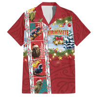 New Zealand Merry Christmas Family Matching Long Sleeve Bodycon Dress and Hawaiian Shirt Maori Animals, Koru Tattoo - Red Xmas Style LT03 Dad's Shirt - Short Sleeve Red - Polynesian Pride