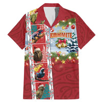 New Zealand Merry Christmas Family Matching Mermaid Dress and Hawaiian Shirt Maori Animals, Koru Tattoo - Red Xmas Style LT03 Dad's Shirt - Short Sleeve Red - Polynesian Pride