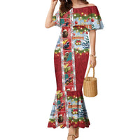New Zealand Merry Christmas Family Matching Mermaid Dress and Hawaiian Shirt Maori Animals, Koru Tattoo - Red Xmas Style LT03 Mom's Dress Red - Polynesian Pride