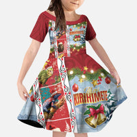 New Zealand Merry Christmas Family Matching Off The Shoulder Long Sleeve Dress and Hawaiian Shirt Maori Animals, Koru Tattoo - Red Xmas Style LT03 Daughter's Dress Red - Polynesian Pride