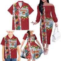 New Zealand Merry Christmas Family Matching Off The Shoulder Long Sleeve Dress and Hawaiian Shirt Maori Animals, Koru Tattoo - Red Xmas Style LT03 - Polynesian Pride