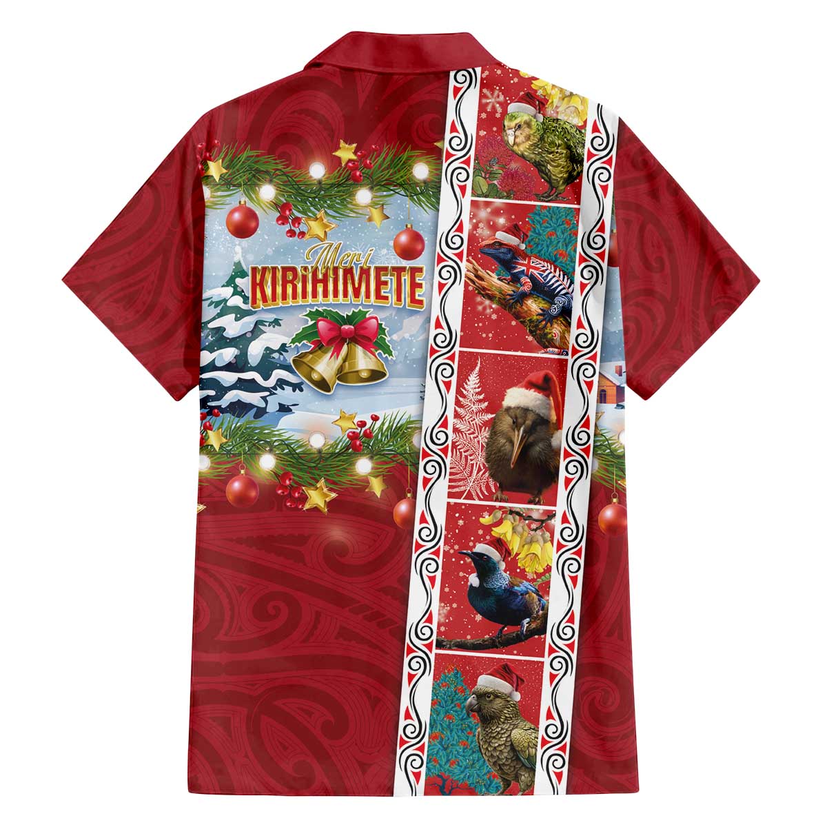 New Zealand Merry Christmas Family Matching Off The Shoulder Long Sleeve Dress and Hawaiian Shirt Maori Animals, Koru Tattoo - Red Xmas Style LT03 - Polynesian Pride