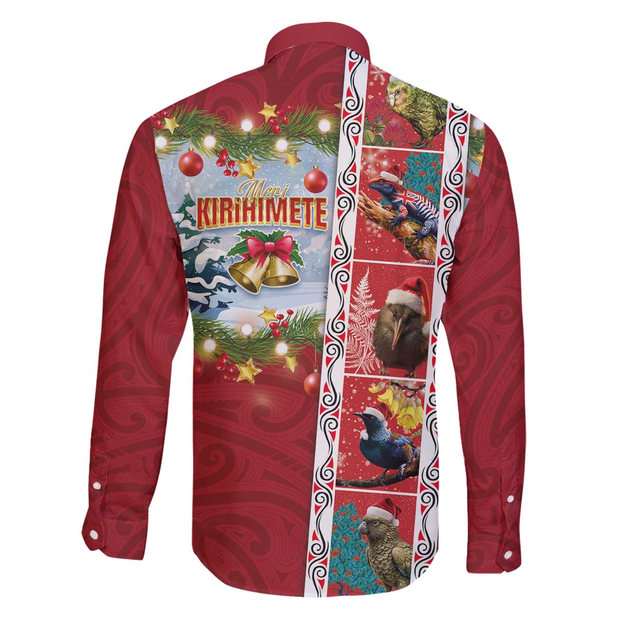 New Zealand Merry Christmas Family Matching Off The Shoulder Long Sleeve Dress and Hawaiian Shirt Maori Animals, Koru Tattoo - Red Xmas Style LT03 - Polynesian Pride
