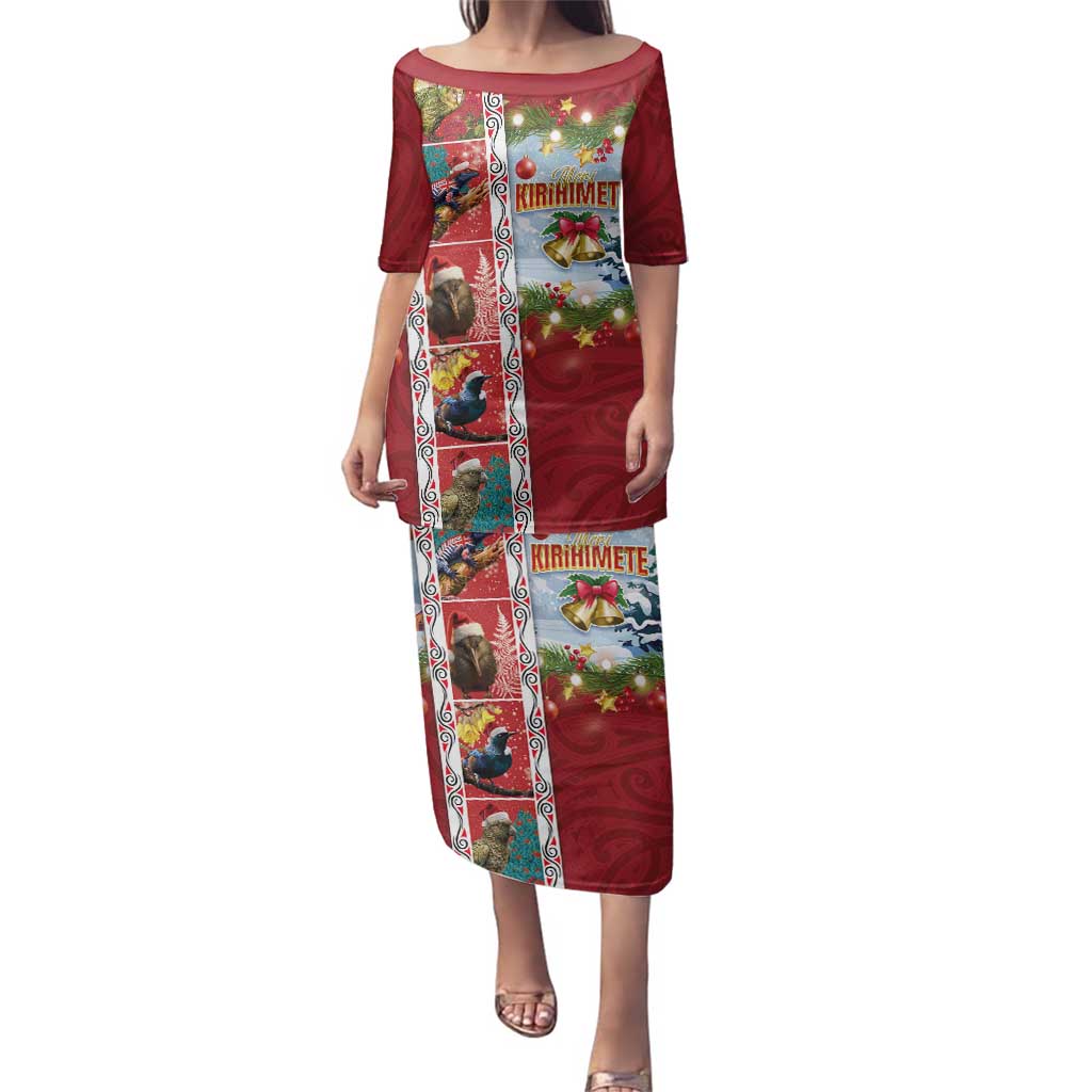 New Zealand Merry Christmas Family Matching Puletasi and Hawaiian Shirt Maori Animals, Koru Tattoo - Red Xmas Style LT03 Mom's Dress Red - Polynesian Pride
