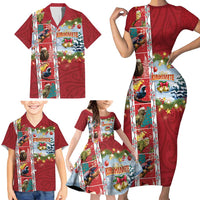 New Zealand Merry Christmas Family Matching Short Sleeve Bodycon Dress and Hawaiian Shirt Maori Animals, Koru Tattoo - Red Xmas Style LT03 - Polynesian Pride