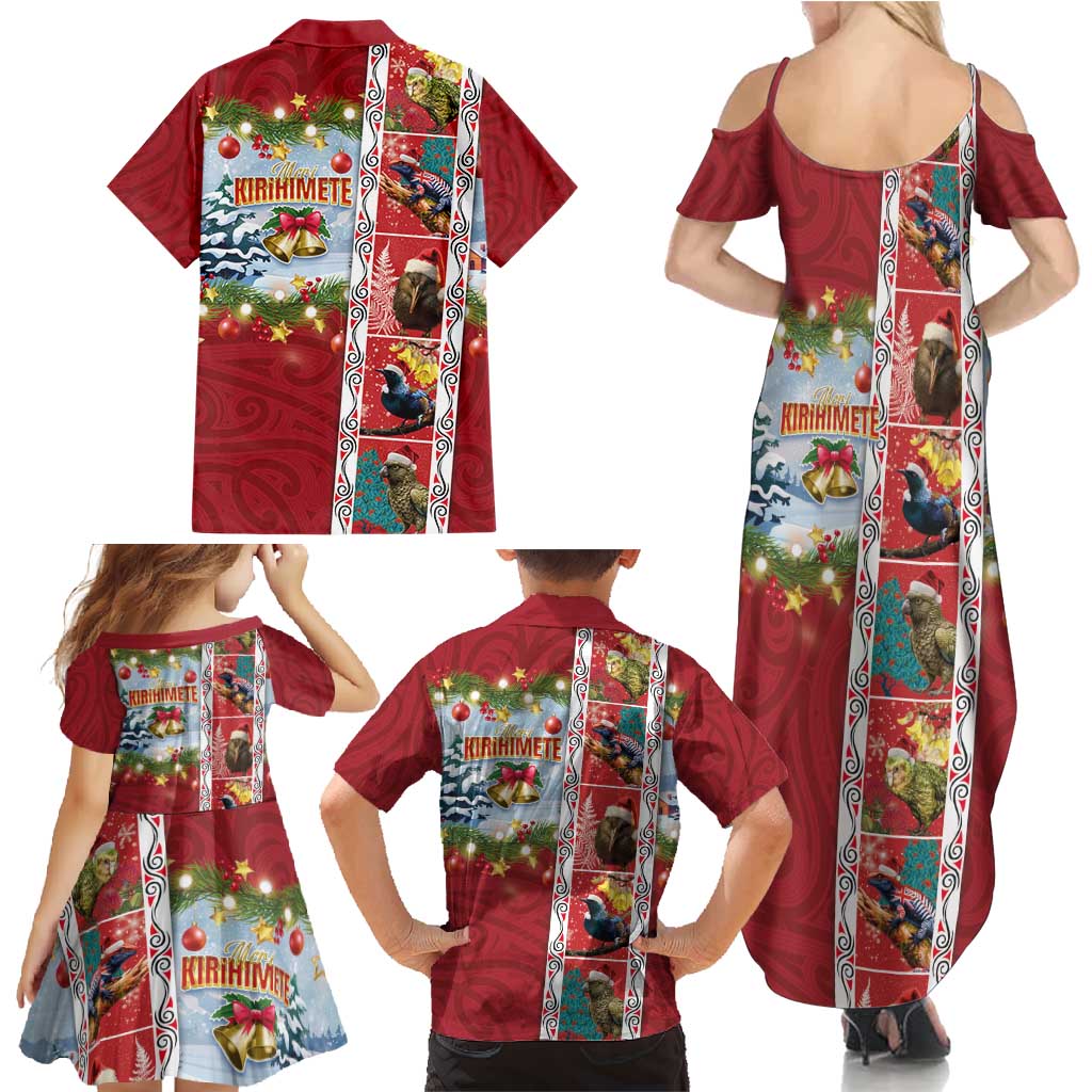 New Zealand Merry Christmas Family Matching Summer Maxi Dress and Hawaiian Shirt Maori Animals, Koru Tattoo - Red Xmas Style LT03 - Polynesian Pride