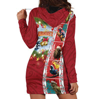 New Zealand Merry Christmas Hoodie Dress Maori Animals, Koru Tattoo - Red Xmas Style