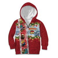 New Zealand Merry Christmas Kid Hoodie Maori Animals, Koru Tattoo - Red Xmas Style LT03 Zip Hoodie Red - Polynesian Pride