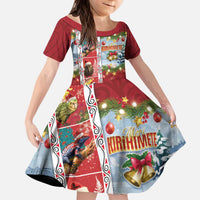 New Zealand Merry Christmas Kid Short Sleeve Dress Maori Animals, Koru Tattoo - Red Xmas Style LT03 KID Red - Polynesian Pride