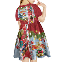 New Zealand Merry Christmas Kid Short Sleeve Dress Maori Animals, Koru Tattoo - Red Xmas Style LT03 - Polynesian Pride