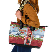 New Zealand Merry Christmas Leather Tote Bag Maori Animals, Koru Tattoo - Red Xmas Style LT03 Red - Polynesian Pride