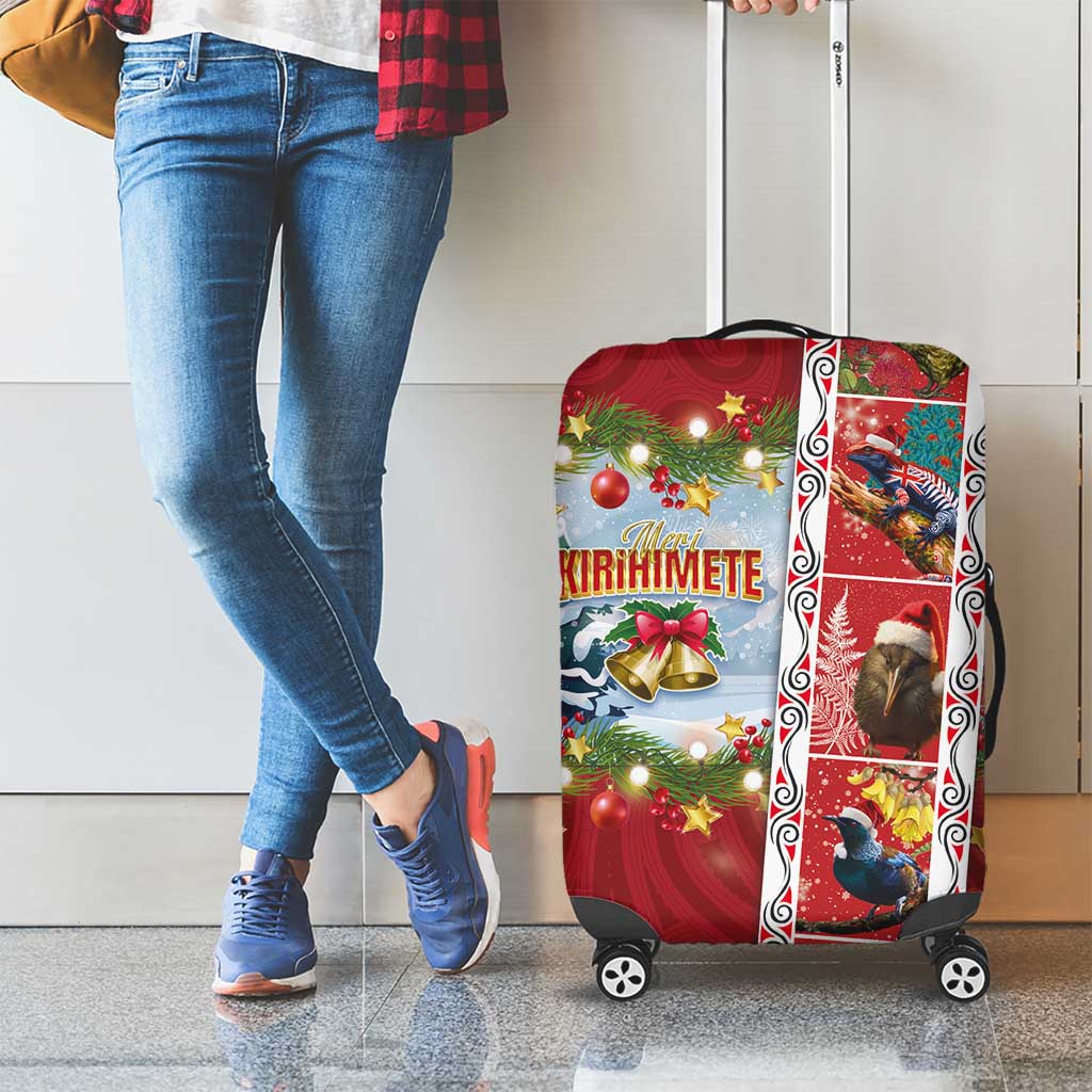 New Zealand Merry Christmas Luggage Cover Maori Animals, Koru Tattoo - Red Xmas Style LT03 - Polynesian Pride