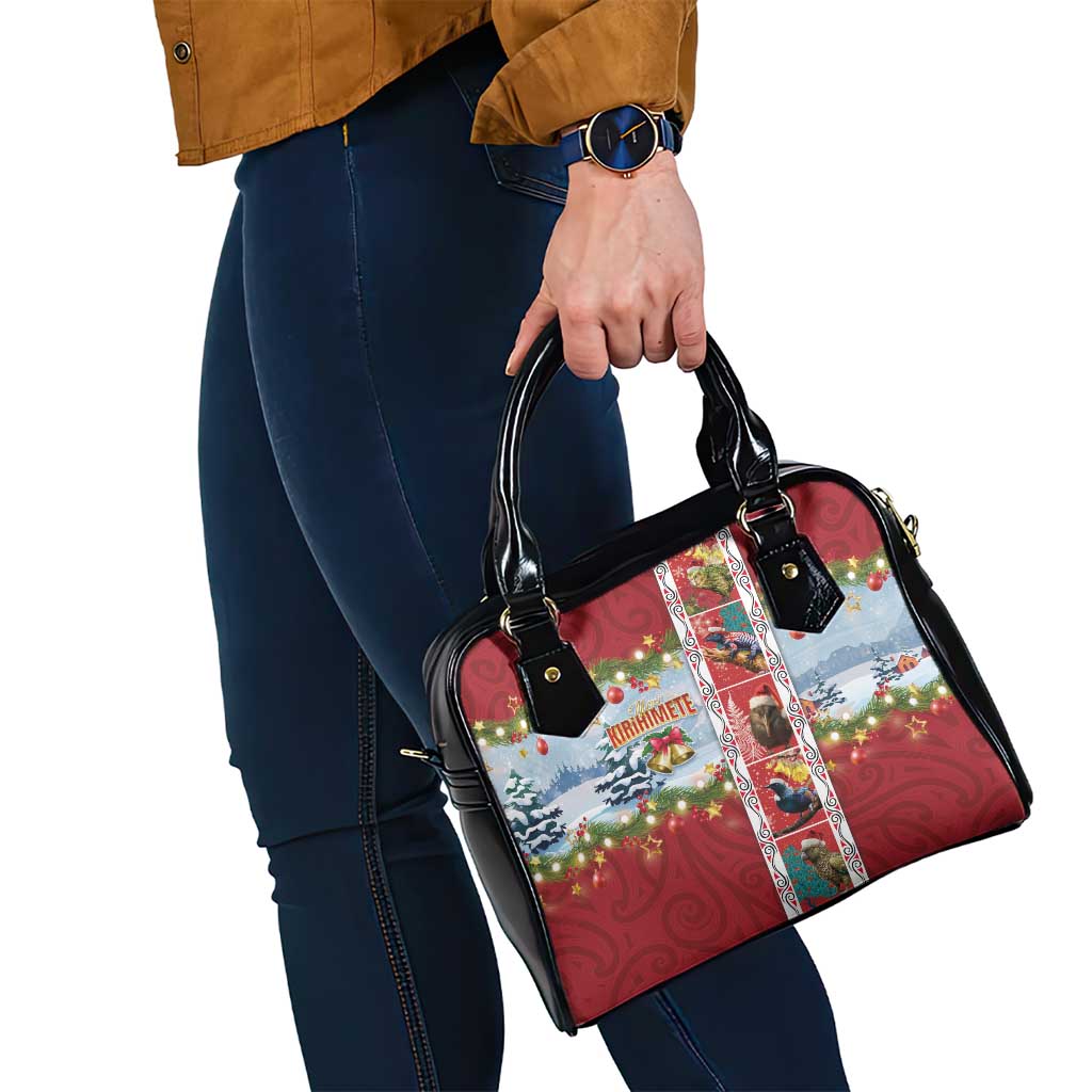 New Zealand Merry Christmas Shoulder Handbag Maori Animals, Koru Tattoo - Red Xmas Style