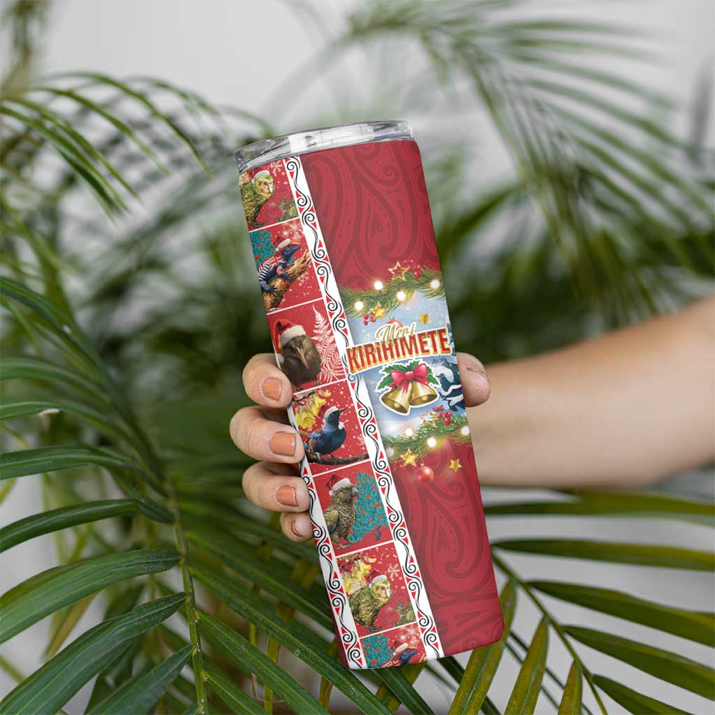 New Zealand Merry Christmas Skinny Tumbler Maori Animals Xmas Style and Koru Tattoo Red Color LT03 - Polynesian Pride