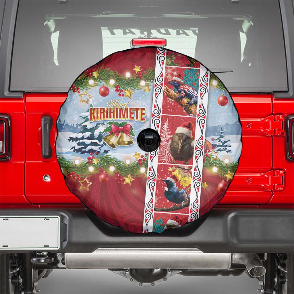 New Zealand Merry Christmas Spare Tire Cover Maori Animals, Koru Tattoo - Red Xmas Style LT03 - Polynesian Pride